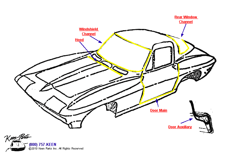 Coupe Weatherstrips Diagram for a 1955 Corvette