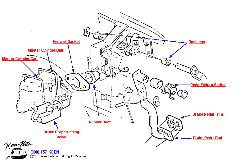 Brake Pedal &amp; Master Cylinder Diagram for a 1967 Corvette