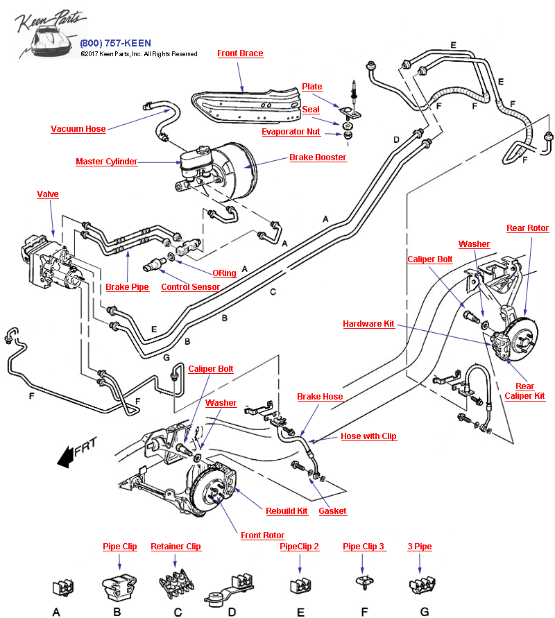 Brake Hoses &amp; Pipes- With Active Handling Diagram for a C5 Corvette