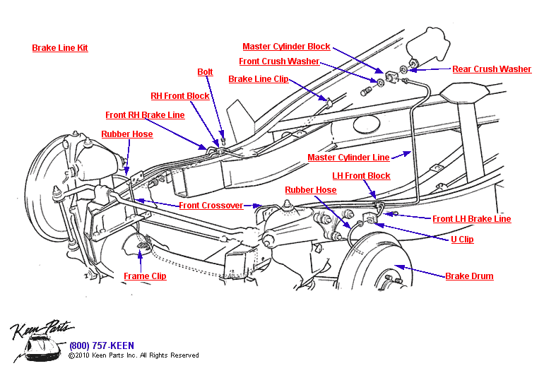 Front Brake Lines Diagram for a 1957 Corvette