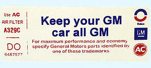 Corvette Keep Your Car All GM Decal (Code 6487577) DO