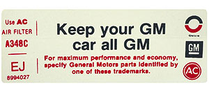 Corvette Keep Your Car All GM Decal (Code 8994027) EJ
