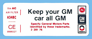 Corvette Keep Your Car All GM Decal (Code 8995527) CE