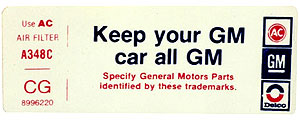 Corvette Keep Your Car All GM Decal (Code 8996220) CG