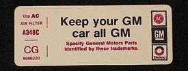 Corvette Keep Your Car All GM Decal (Code 8996220) CG