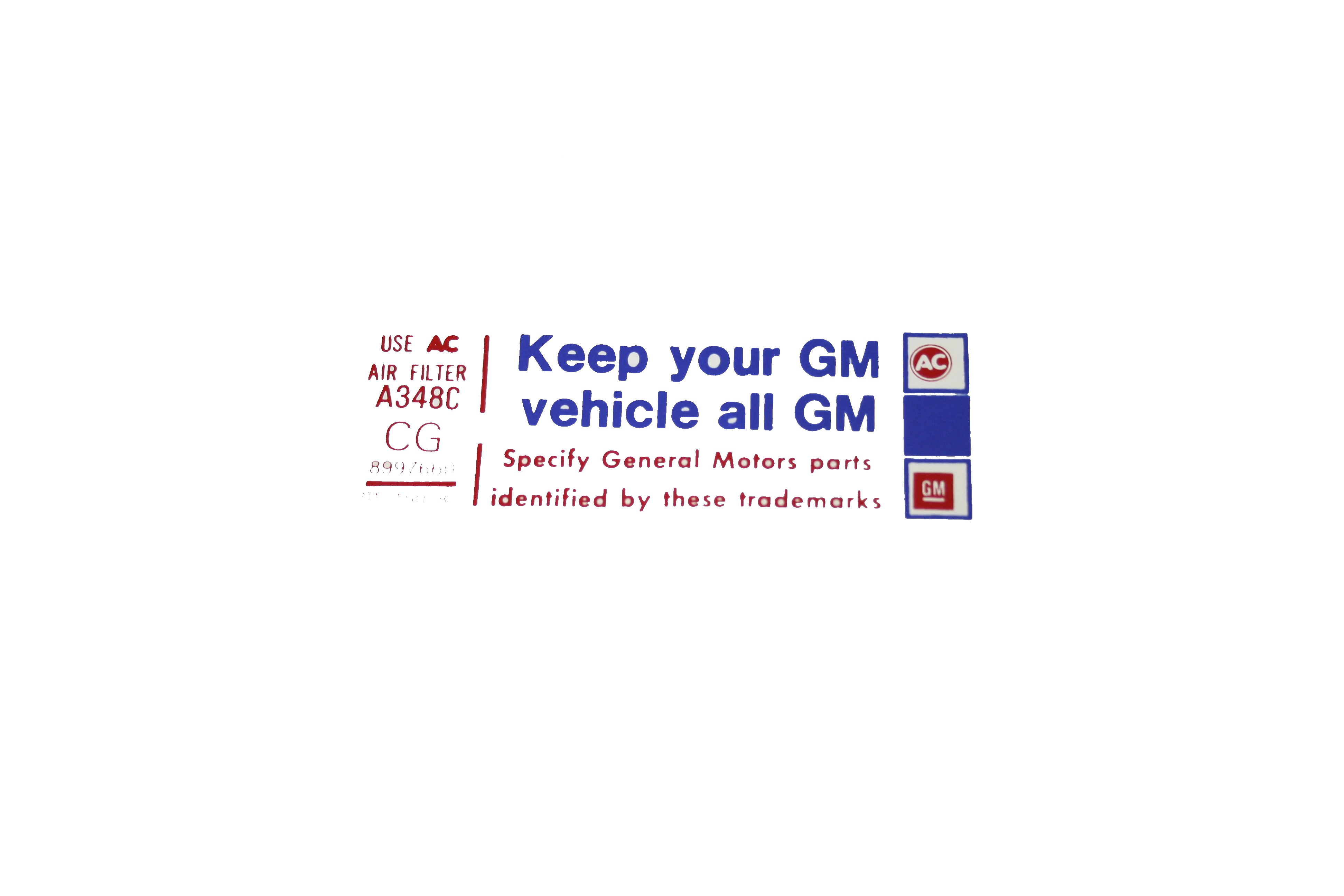 Corvette Keep Your Car All GM Decal (Code 8997660) CG