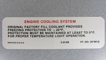 1970-1971 Corvette Cooling System Warning Decal (Code 3979912)