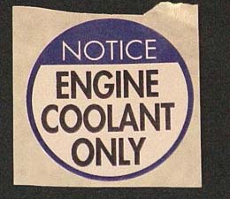 1978-1982 Corvette Engine Coolant Only Decal (Code 44265327)