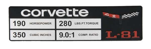 1981 Corvette Console Specification Plate