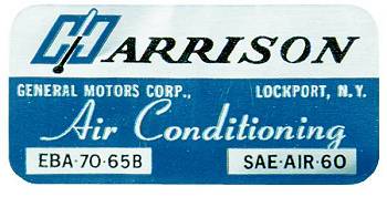 1965 Corvette Harrison AC Decal (Code EBA-70-65B)