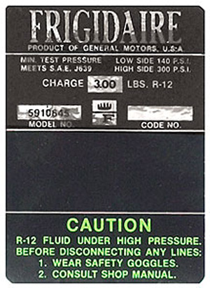1967 Corvette Frigidaire Foil Plate Decal On Compressor (Code 5910645)