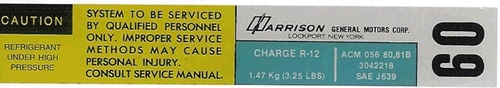Corvette Harrison Heat Exchanger Decal AC (Code ACM-056-8081B)