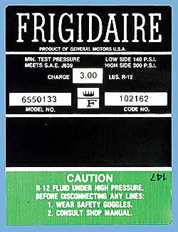 1965-1966 Corvette Green Frigidaire AC Compressor Decal (Code 6550133)
