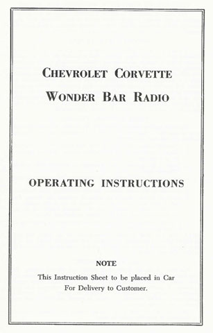 1958-1963 Corvette Wonder Bar Radio Instruction Sheet