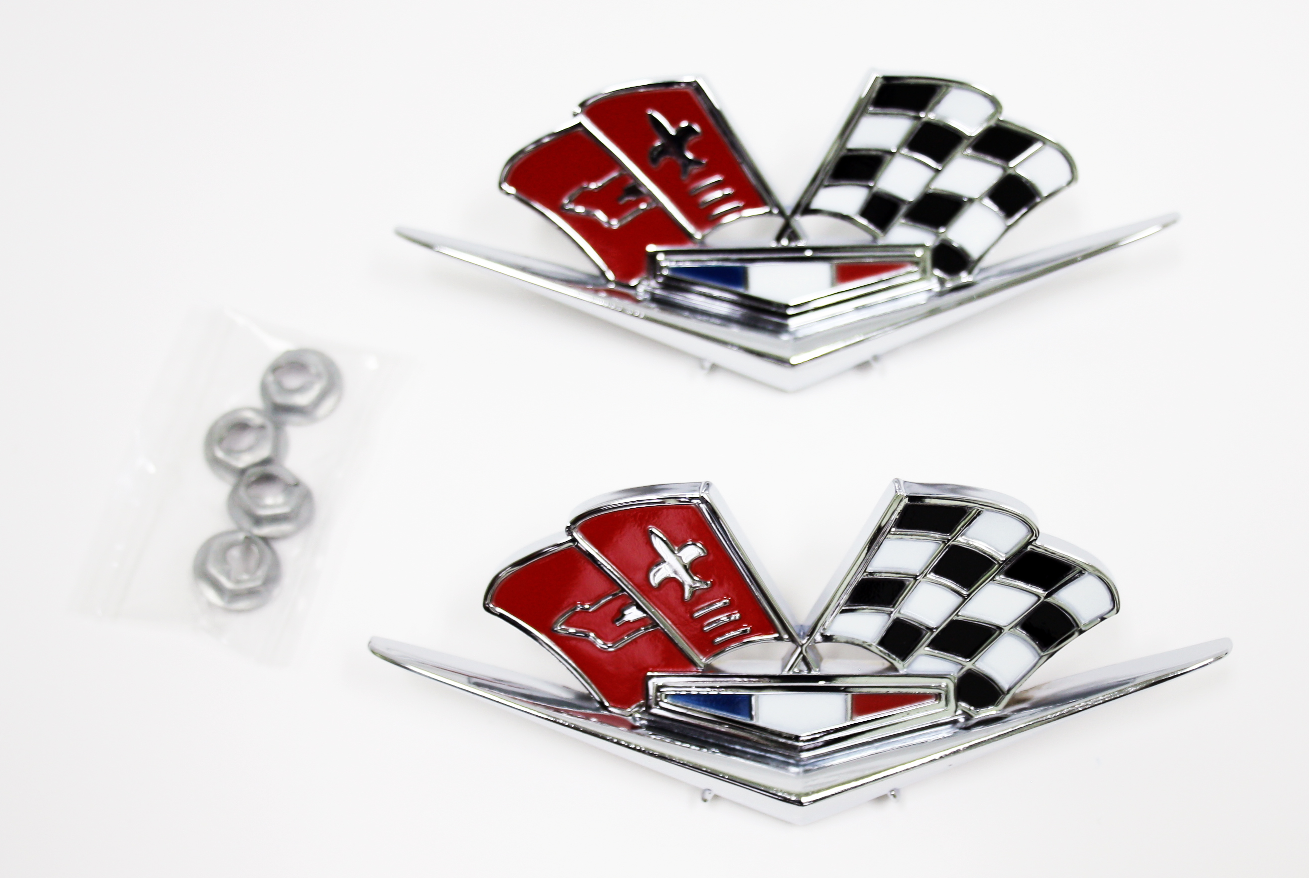 1963-1966 Corvette Side Flag Emblem - Pair with Fasteners
