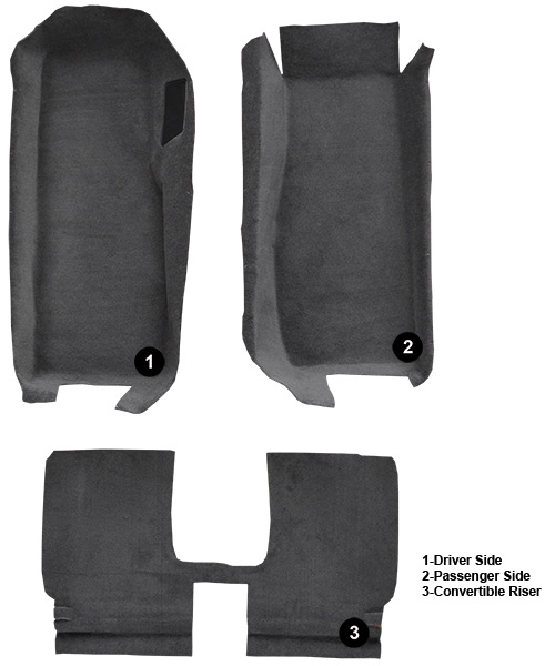 2005-2013 Corvette Convertible Front Carpet with Riser with Pad, Cutpile 