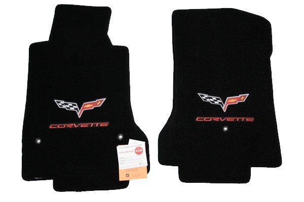 2007-2013 Corvette ULTIMat 2Piece Floor Mat Set Ebony C6 Logo and Corvette Letters in Red / OEM #3154020-4494-1118-819