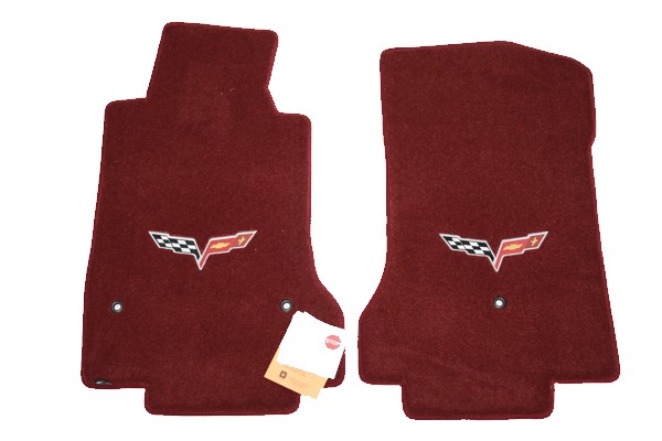 2005-2013 Corvette Lloyd Ulti-vet C6 Red Floor Mats Pair with C6 Embroidered GM Logo and C6 Flags