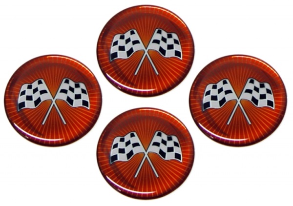 1976-1982 Corvette Wheel Emblem (Red) Sunburst Set (4 Pieces Set) Crossed Flags