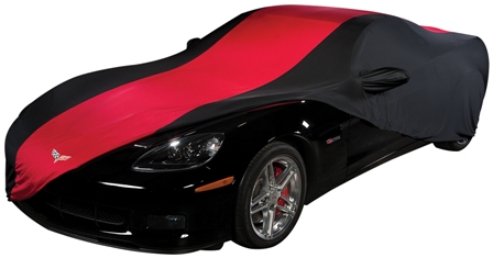 Black and Red Show Flex Indoor Cover with Logo on Front and "Corvette" Word on the Rear