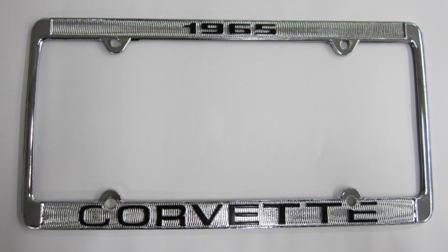 1965 Corvette License Frame 65 Chrome Aluminum with Black Letters 65