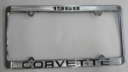 1968 Corvette License Frame 68 Chrome Aluminum with Black Letters 68