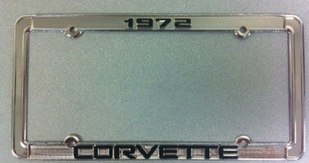 1972 Corvette License Frame 72 Chrome Aluminum with Black Letters 72