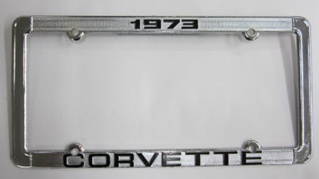 1973 Corvette License Frame 73 Chrome Aluminum with Black Letters 73