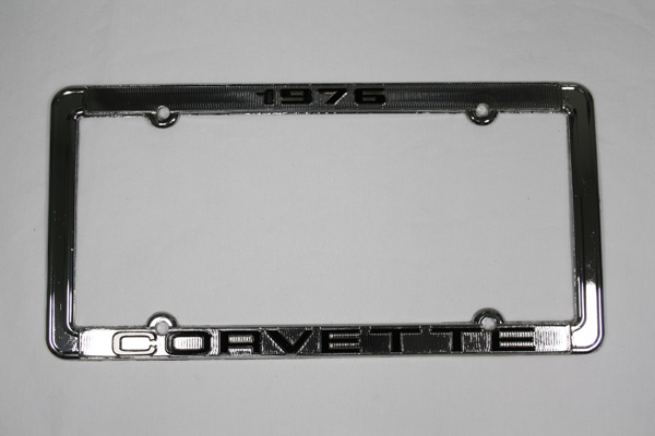 1976 Corvette License Frame 76 Chrome Aluminum with Black Letters 76