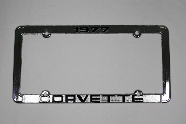 1977 Corvette License Frame 77 Chrome Aluminum with Black Letters 77