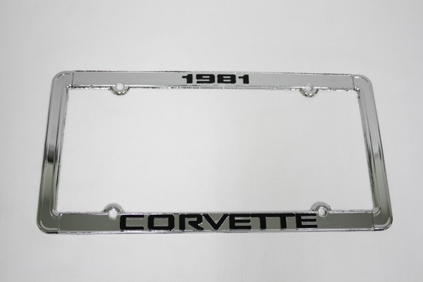 1981 Corvette License Frame 81 Chrome Aluminum with Black Letters 81