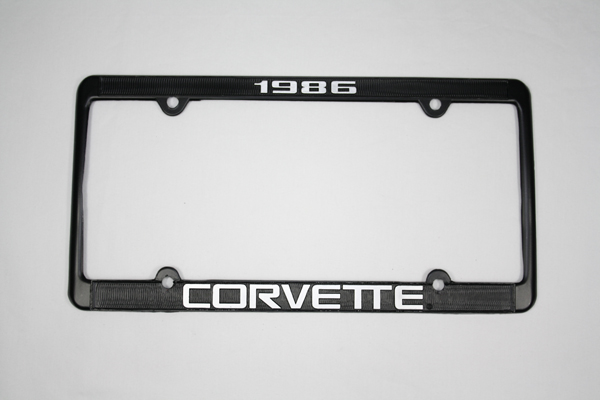 1986 Corvette License Frame 86 Black Aluminum with Silver Letters 86