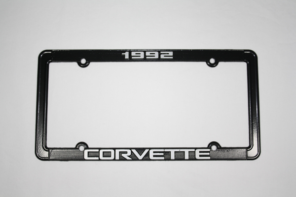 1992 Corvette License Frame 92 Black Aluminum with Silver Letters 92