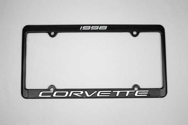 1998 Corvette License Frame 98 Black Aluminum with Silver Letters 98
