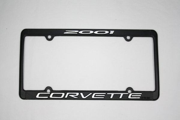 2001 Corvette License Frame 01 Black Aluminum with Silver Letters 01