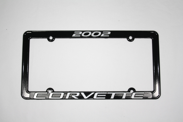 2002 Corvette License Frame 02 Black Aluminum with Silver Letters 02