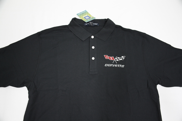 1977-1979 Corvette 77-79 BLK DJ POLO SHIRT with EMBROIDERED FLAGS