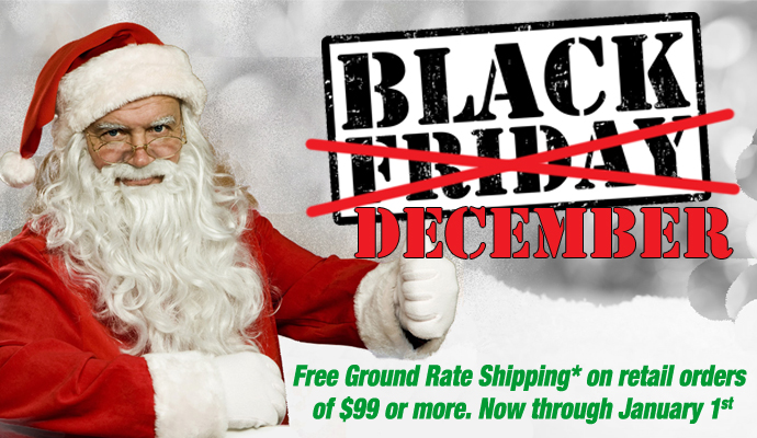 Free shipping on $99 retail orders from “Black Friday” thru New Year!