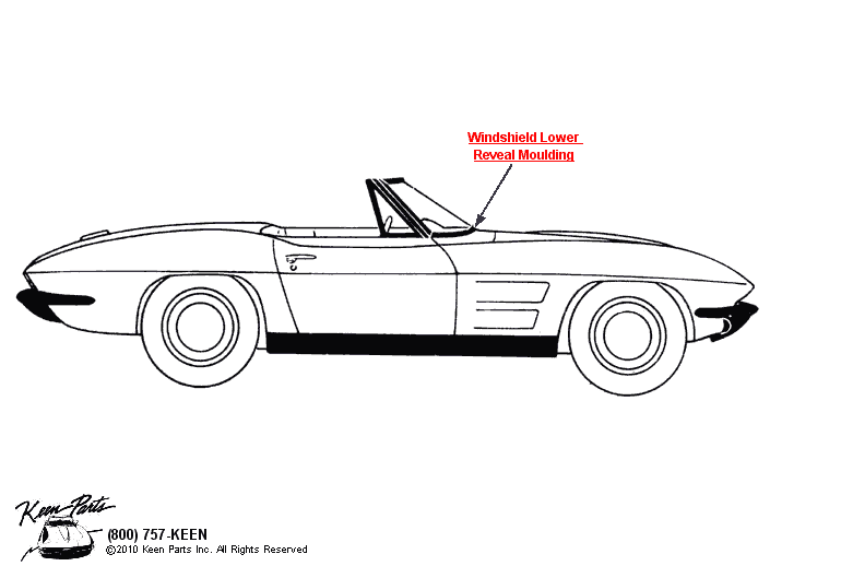 Convertible Windshield Moulding Diagram for All Corvette Years