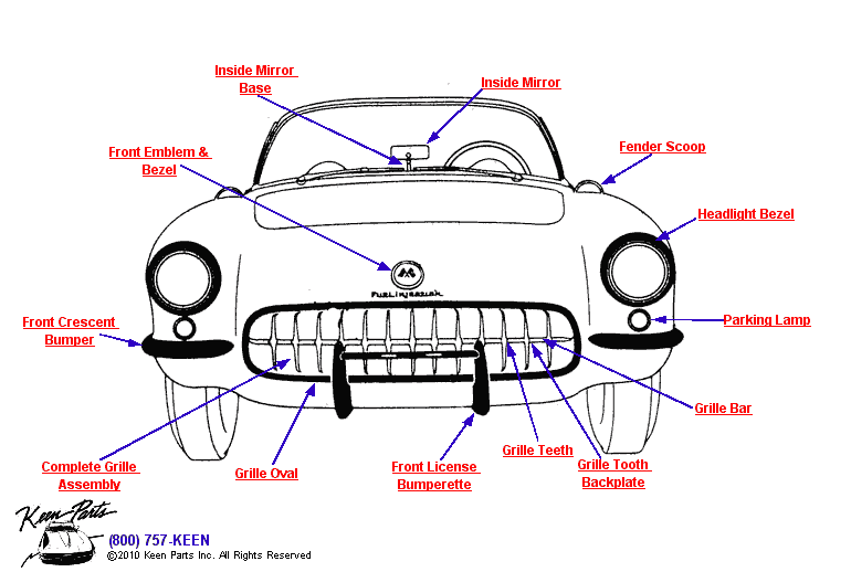 Front Mouldings Diagram for All Corvette Years
