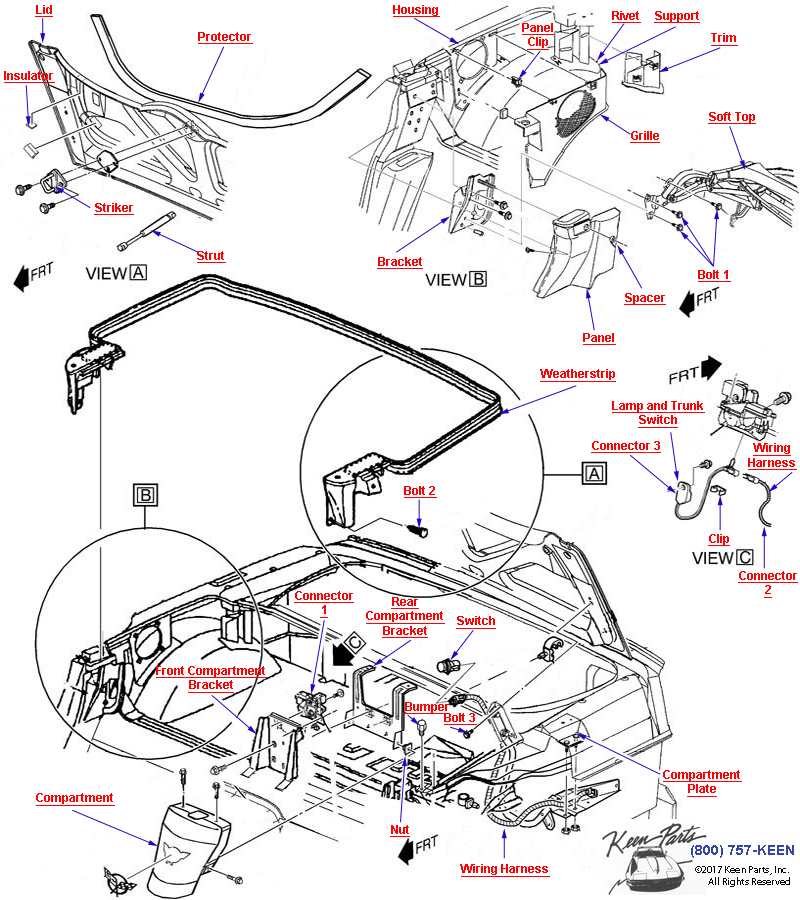 Folding Top Hardware Diagram for All Corvette Years