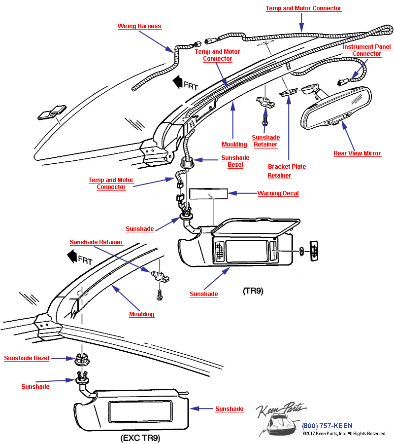 Rear View Mirror Diagram for All Corvette Years