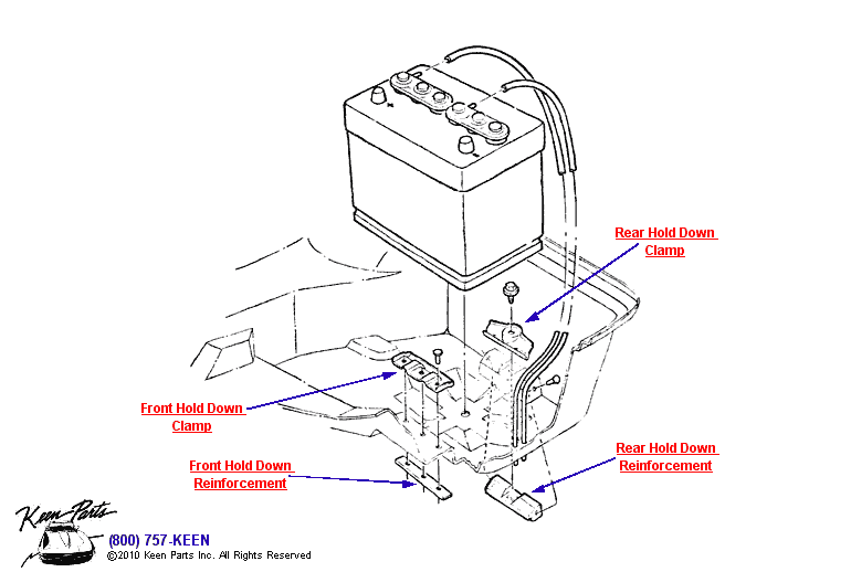 Battery Hold Downs Diagram for All Corvette Years