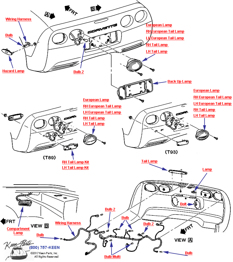 Lamps / Rear Diagram for All Corvette Years