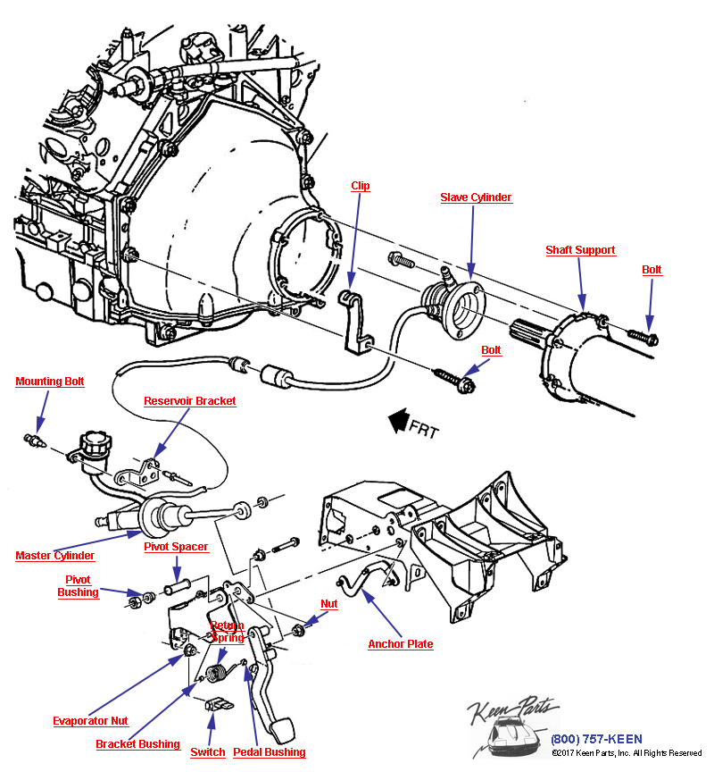 Clutch Pedal &amp; Cylinders Diagram for a 1968 Corvette