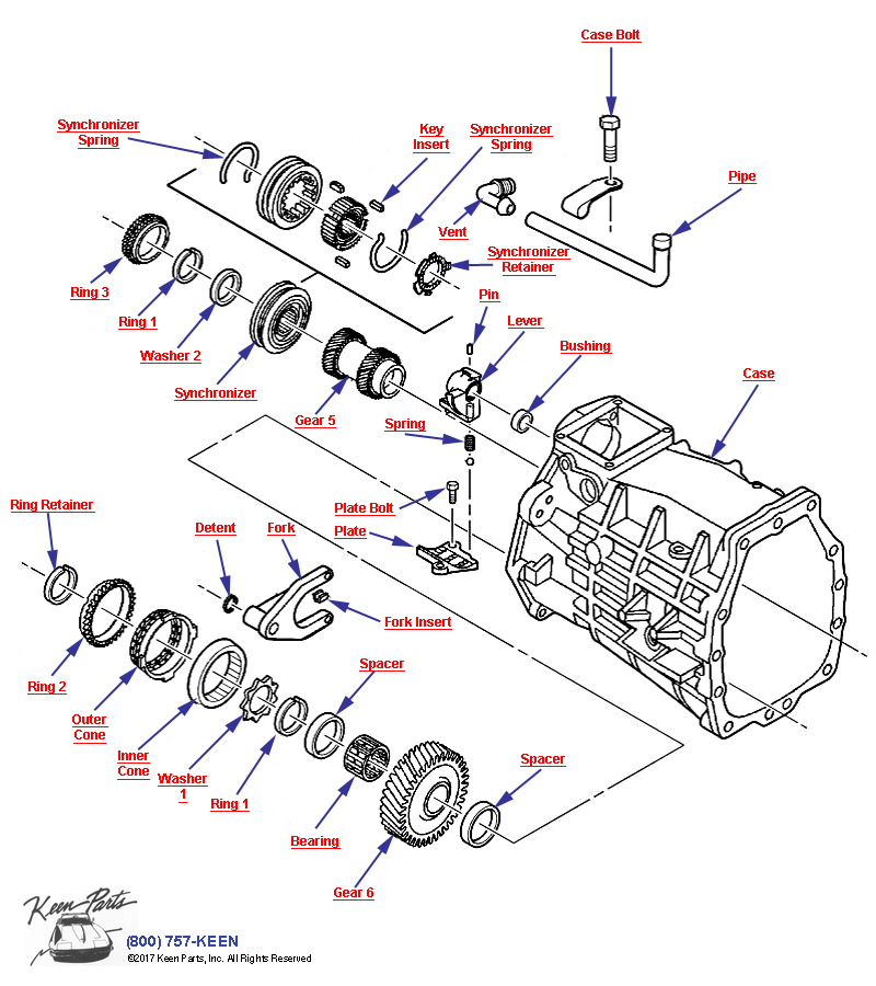 6-Speed Manual Transmisison 6th &amp; Reverse Gears Diagram for a 1980 Corvette