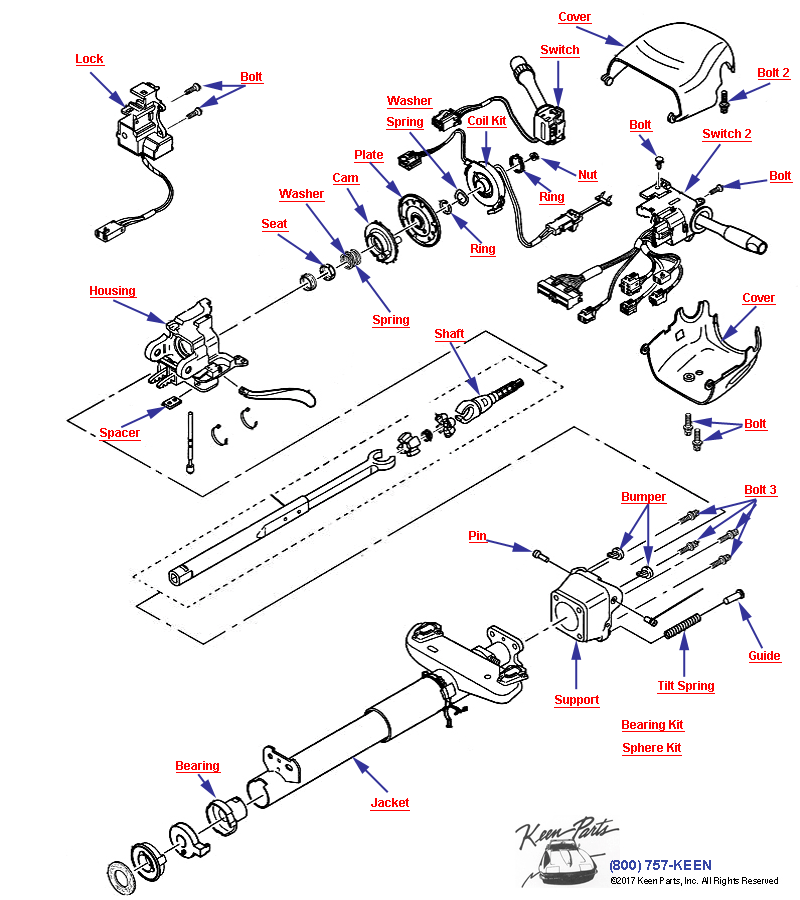 Steering Column- Tilt only Diagram for All Corvette Years