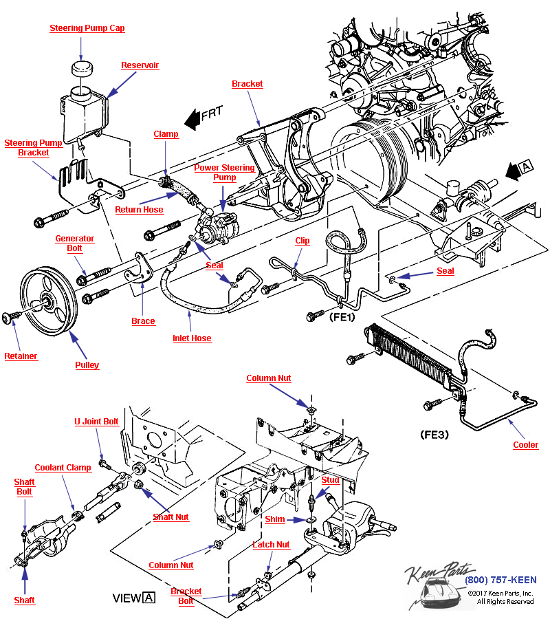 Steering Pump Mounting &amp; Related Parts Diagram for a 1966 Corvette