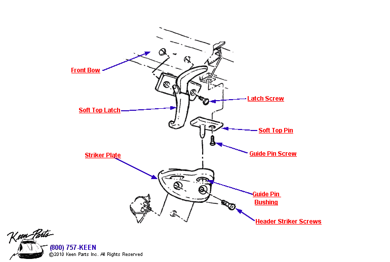 Front Lock &amp; Striker Diagram for All Corvette Years