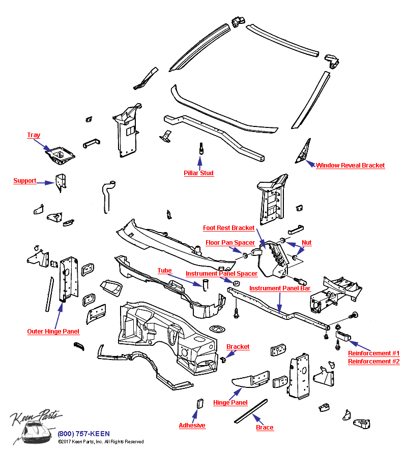 Sheet Metal/Body- Front Diagram for All Corvette Years